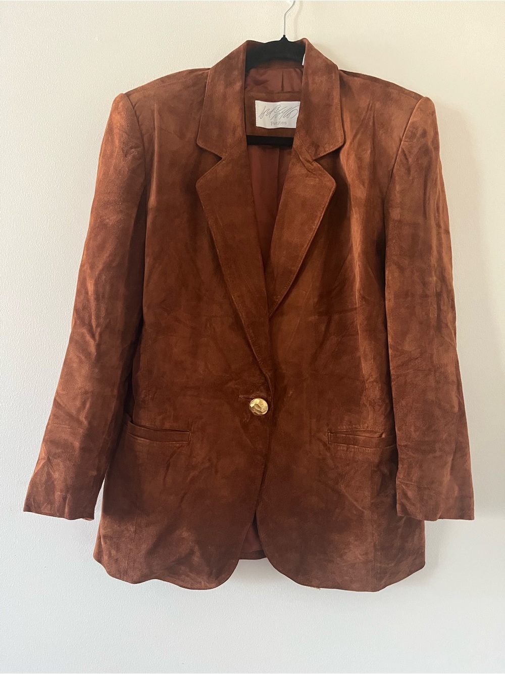 Vintage Brown Genuine Suede Leather Blazer 4 Gold Button Equestrian Quiet Luxury